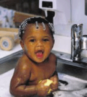photo of a child bathing