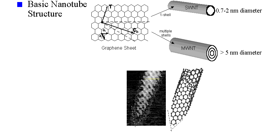 Fabrication of carbon nanotubes and probe tips. Metal-catalyzed CVD can be used to produce multi-walled nanotubes (MWNT), or individual single-walled nanotubes (SWNT). The ends of the nanotubes can be further tailored to produce molecularly defined structures.