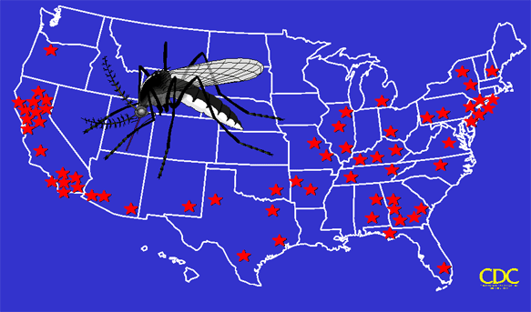 Map of Local Mosquito-borne Transmission - United States, 1957-2005