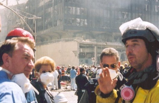 Secretary Thompson with firemen at World Trade Center
