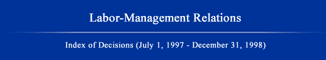 Banner which reads Labor-Management Relations, Index of Decisions(July 1, 1997-December31,1998)