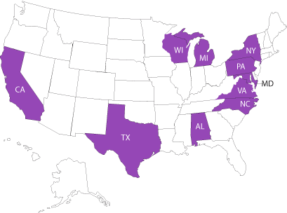 U.S. Map location of Academic Centers of Minority Health