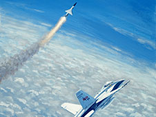 photograph of a Mark Pestana painting featuring a chase plane and the X-43A.