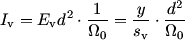 $I_{\rm v}=E_{\rm v}d^2\cdot\frac{1}{\Omega_0}=\frac{y}{s_{\rm v}}\cdot\frac{d^2}{\Omega_0}$