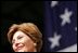 Laura Bush delivers remarks to U.S. soldiers and spouses during a visit to Ramstein Air Base Tuesday, Feb. 22, 2005 in Ramstein, Germany. Mrs. Bush thanked U.S. servicemen and women and the families that support them for their bravery and sacrifice. 