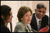 Mrs. Laura Bush addresses a roundtable discussion during an Education Through Partnerships meeting with representatives from USAID, UNESCO & CRI at library at the U.S. Embassy, Saturday, March 4, 2006 in Islamabad, Pakistan.