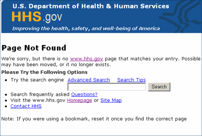 hhs.gov Page Not Found page screenshot
