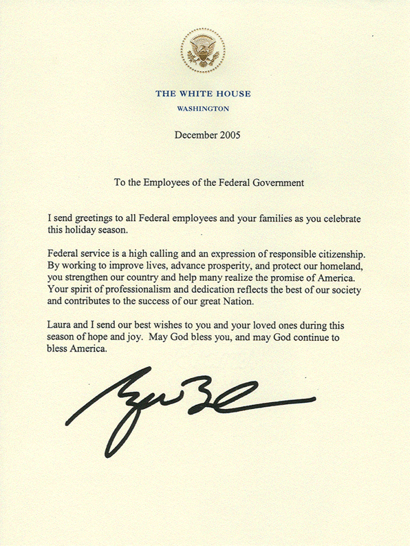 Holiday Message to Employees of the Federal Government from President Bush