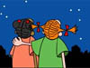 Cartoon of two students looking at a starry sky