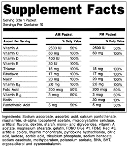 Supplement Facts Panel example