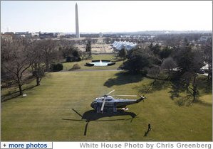 President George W. Bush strides to Marine One Friday, Jan. 16, 2009, as he prepares to depart the White House for Camp David from the South Lawn. White House photo by Chris Greenberg