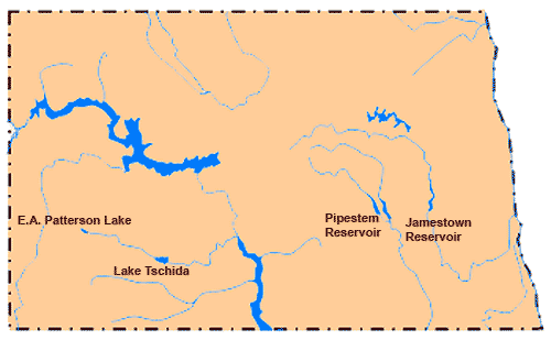 Map of North Dakota Lakes and Reservoirs