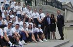 July 16, 2003 -- U.S. Representatives Mike Doyle and Richard Neal address visiting students from the Children's Friendship Project for Northern Ireland, a non-profit organization that pairs up Protestant and Roman Catholic teenagers to spend a summer in the United States with host families in a long-term initiative to help promote an end to the sectarian violence in Northern Ireland