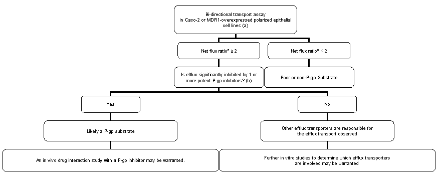 Decision tree to determine whether an investigational drug is a substrate for P-gp and whether an in vivo drug interaction study with a P-gp inhibitor is needed