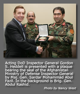 Photo of Mr. Heddell and Afghanistan Ministry of Defense Inspector General