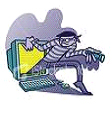 graphic of a criminal emerging from a computer screen