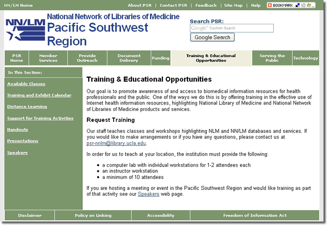 Training and Educational Opportunities Page