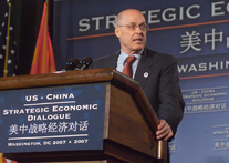 Photo: Secretary Paulson speaks at the opening of the Second Meeting of the SED held in Washington, DC in May 2007
