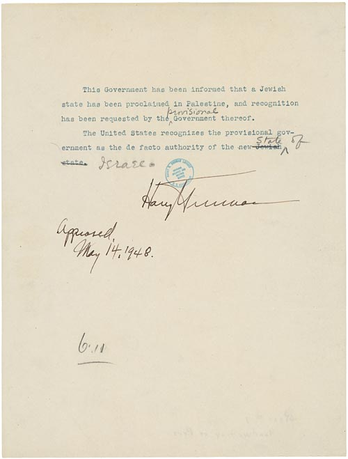 Press Release Announcing U.S. Recognition of Israel (1948)