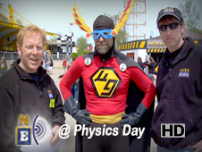 Chris, Blair and MicroGravity Man on Physics Day at Cedar Point Amusement Park