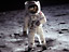 Buzz Aldrin standing on the surface of the Moon during the Apollo 11 mission