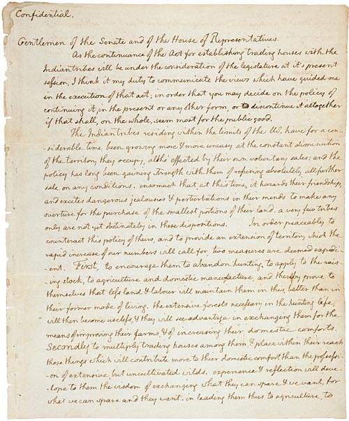 Jefferson's Secret Message to Congress Regarding the Lewis & Clark Expedition (1803)