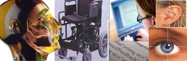 banner with pictures of an eye, ear, wheelchair, head, computer screen and html code