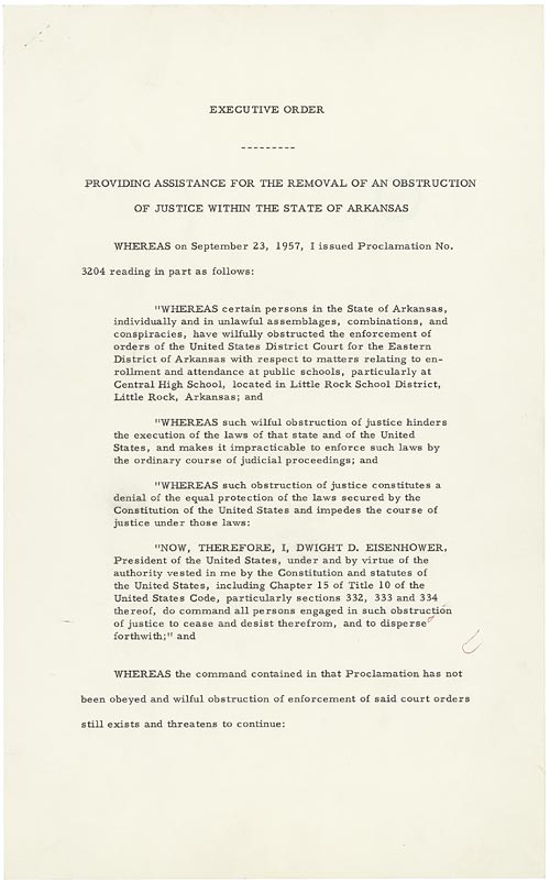 Executive Order 10730: Desegregation of Central High School (1957)