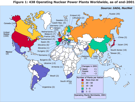 Figure 1: 438 Operating Nuclear Power Plants Worldwide, as of end-2001