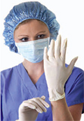 nurse putting on latex gloves