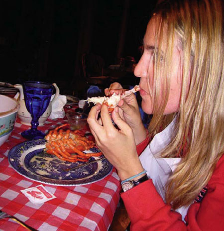 woman wating lobster
