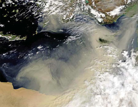 dust storm over eastern Mediterranean Sea