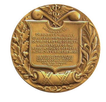 Back view of the Harvey Wiley medallion