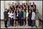 President George W. Bush stands with members of Arizona State University Women's Indoor & Outdoor Track and Field Championship Team Friday, Sept. 21, 2007, at the White House during a photo opportunity with the 2006 and 2007 NCAA Sports Champions. White House photo by Chris Greenberg