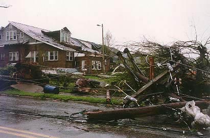 Photo of debris resulting from a tornado.