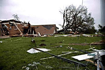 Photo of debris resulting from a tornado.