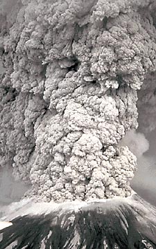 Photo of a volcano errupting.