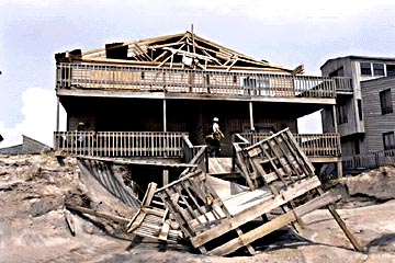 Photo of a house destroyed by a hurricane.