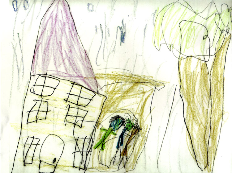 Texie Camp Marks Children's Center student's drawing of their experiences with Hurricane Isabel.