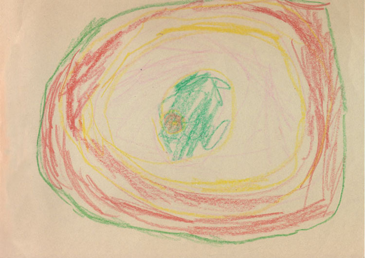 A child's illustration of a hurricane.