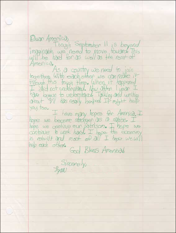A Child's Letter for Rembrance of 9/11