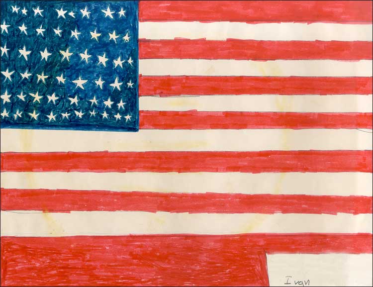 Child's illustration of the American flag in remembrance of the one-year anniversary of September 11.