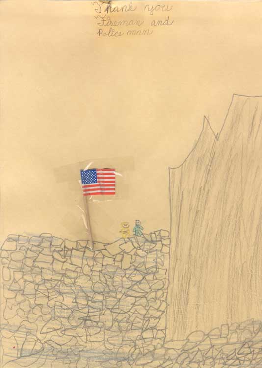 A child's illustration in remembrance of the one-year anniversary of September 11.