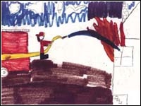 A thumbnail of a child's illustration of what they learned to do in a disaster.