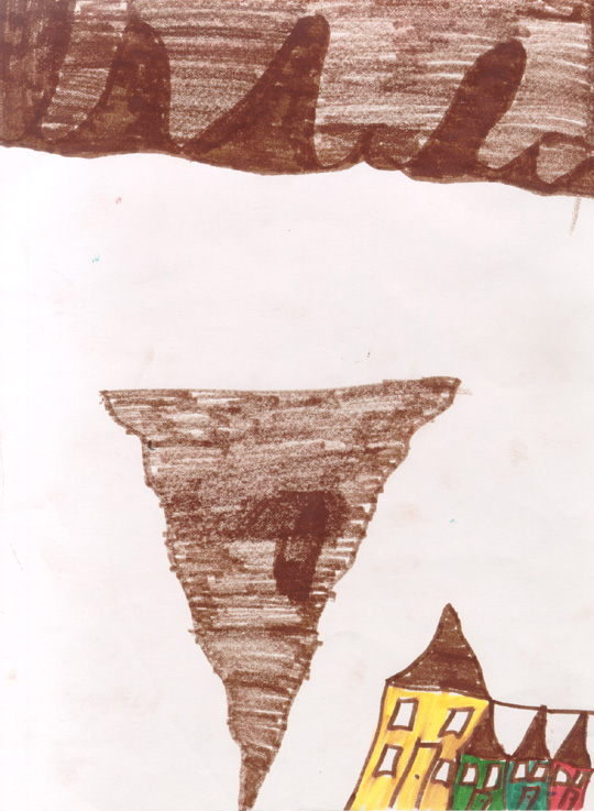A child's illustration of a tornado