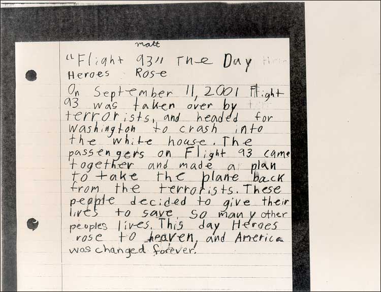 Child's letter in remembrance of the one-year anniversary of September 11.