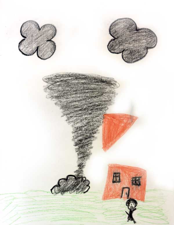 A child's illustration of a tornado. 