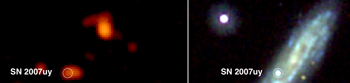 SWIFT images of SN 2007uy in Xray and visible light