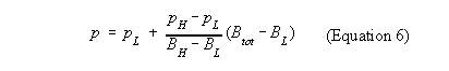 Equation 6 - p for interpolating in burnup