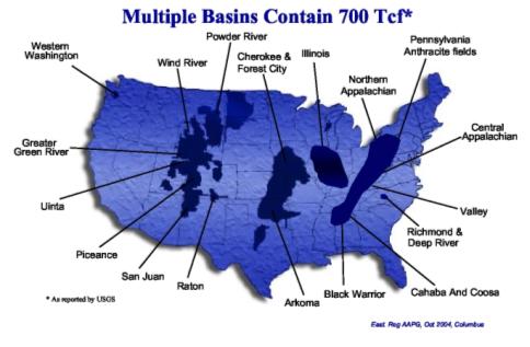 Map showing CBM resources